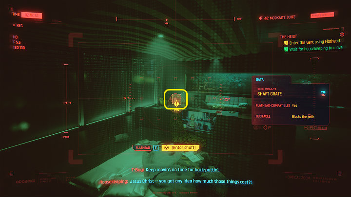 Gdy pokojówki pójdą sprawdzić co dzieje się z terrarium, rozkaż Flatheadowi wejść do wcześniej przeskanowanego szybu wentylacyjnego - Cyberpunk 2077: Skok na głęboką wodę/The Heist - solucja, opis przejścia - Cyberpunk 2077 - poradnik do gry
