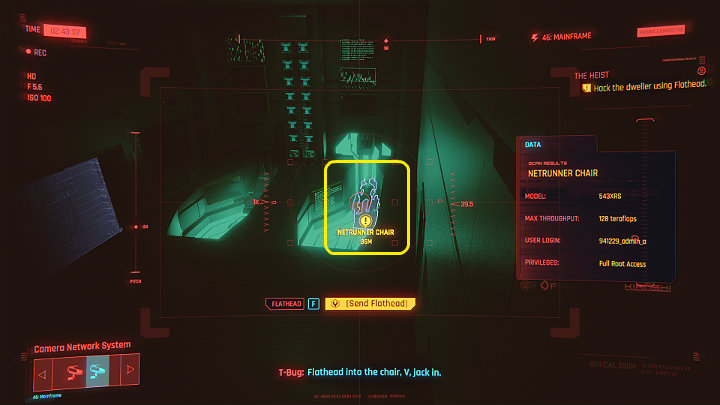 Pozostaje tylko podłączyć Flatheada do fotela netrunnera i wgrać przygotowanego przez T-Bug Demona (wirusa), by go unieszkodliwić - Cyberpunk 2077: Skok na głęboką wodę/The Heist - solucja, opis przejścia - Cyberpunk 2077 - poradnik do gry