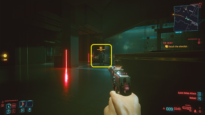 Idź do przodu i skręć w prawo, by dowiedzieć się, że najbliższa winda została zablokowana - Cyberpunk 2077: Skok na głęboką wodę/The Heist - solucja, opis przejścia - Cyberpunk 2077 - poradnik do gry