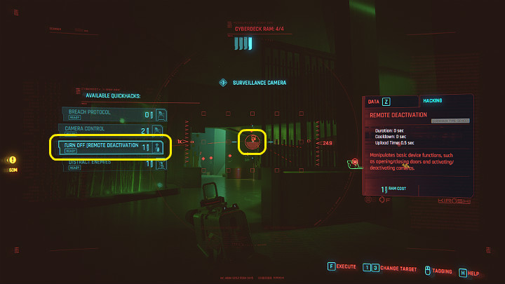 Gdy tylko wyjdziesz z windy warto zająć się kamerą, która została zainstalowana w pierwszym korytarzu, po prawej stronie - Cyberpunk 2077: Skok na głęboką wodę/The Heist - solucja, opis przejścia - Cyberpunk 2077 - poradnik do gry