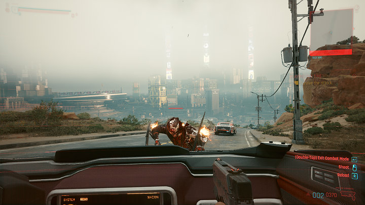Jeden z uzbrojonych w długie szpony robotów zabójców wskoczy na maskę samochodu - Cyberpunk 2077: Wielki sen/Playing for Time - solucja, opis przejścia - Cyberpunk 2077 - poradnik do gry