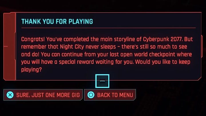 Po tym jak doprowadzisz do dowolnego z zakończeń gry wyświetlą się napisy końcowe - Cyberpunk 2077: Czy jest punkt bez odwrotu? - Cyberpunk 2077 - poradnik do gry