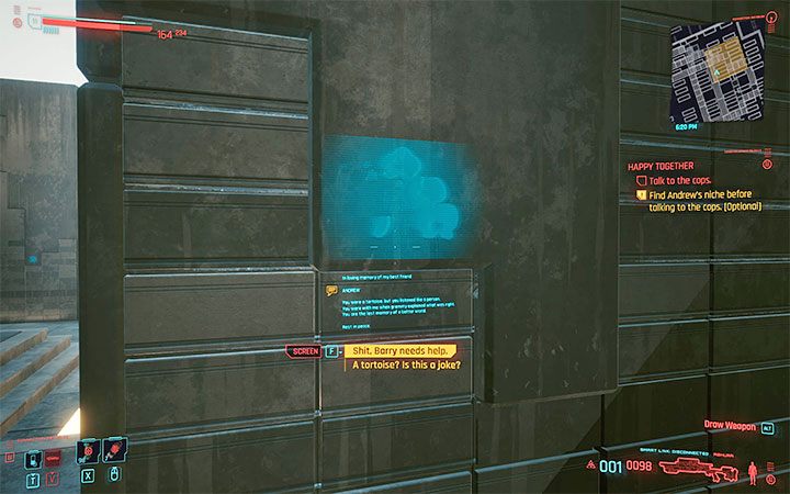 Otrzymasz opcjonalny cel misji dotyczący odwiedzenia kolumbarium, czyli swego rodzaju odpowiednika cmentarza - Cyberpunk 2077: Gdy patrzysz w otchłań/Happy Together - solucja, opis przejścia - Cyberpunk 2077 - poradnik do gry