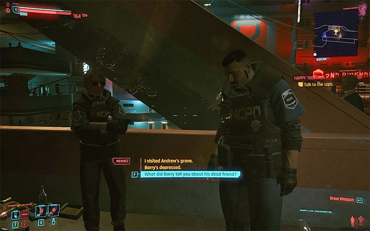 Powróć w okolice mieszkania Barryego i raz jeszcze porozmawiaj z policjantami - Cyberpunk 2077: Gdy patrzysz w otchłań/Happy Together - solucja, opis przejścia - Cyberpunk 2077 - poradnik do gry