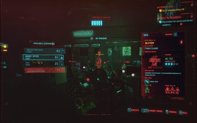 Przed rozpoczęciem ataku możesz przeprowadzić mały rekonesans, który ułatwi ci walkę z przeciwnikami - Cyberpunk 2077: Walka - Cyberpunk 2077 - poradnik do gry