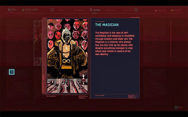Każdy zbadany mural dodaje nową kartę tarota do twojej kolekcji - możesz je przeglądać z poziomu menu pauzy, w sekcji Dziennik (Journal) - Cyberpunk 2077: Wszystkie Karty tarota - Cyberpunk 2077 - poradnik do gry