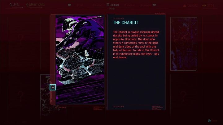 Lokalizacja: Kartę Rydwan zdobędziesz, gdy zbadasz mural znajdujący się na ścianie, w bocznej uliczce - Cyberpunk 2077: Wszystkie Karty tarota - Cyberpunk 2077 - poradnik do gry