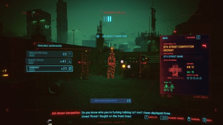 Skanując przeciwnika możesz przystąpić do hakowania - Cyberpunk 2077: Skanowanie - Cyberpunk 2077 - poradnik do gry