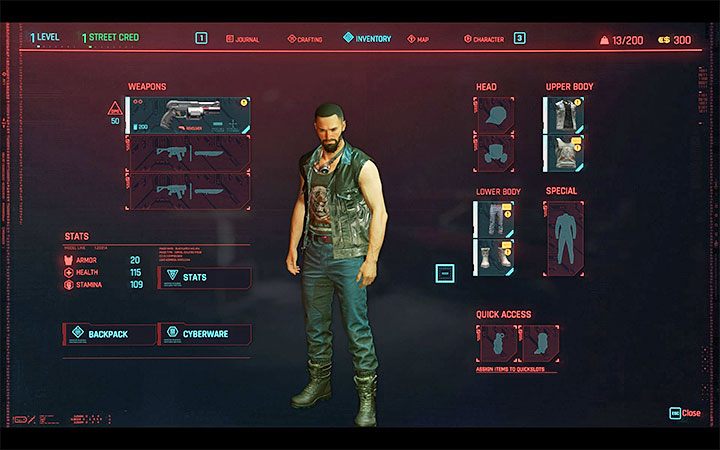 Ekwipunek ma swoją osobną zakładkę w menu pauzy - Cyberpunk 2077: Ekwipunek - Cyberpunk 2077 - poradnik do gry