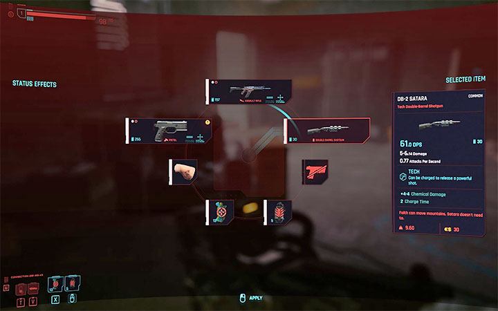 W Cyberpunk 2077 dostępne jest menu szybkiego wybierania przedmiotów z inwentarza, przy czym dotyczy ono - Cyberpunk 2077: Ekwipunek - Cyberpunk 2077 - poradnik do gry