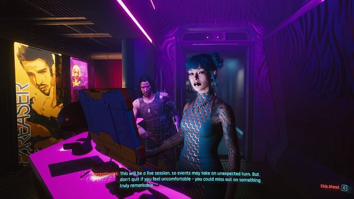Udaj się prosto do recepcji i podepnij prywatne łącze do terminala - Cyberpunk 2077: Dom lalek/Automatic Love - solucja, opis przejścia - Cyberpunk 2077 - poradnik do gry