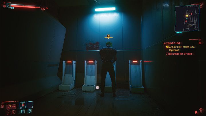 Idź za jednym z ochroniarzy do łazienki i poczekaj, aż mężczyzna zacznie korzystać z pisuaru - Cyberpunk 2077: Dom lalek/Automatic Love - solucja, opis przejścia - Cyberpunk 2077 - poradnik do gry