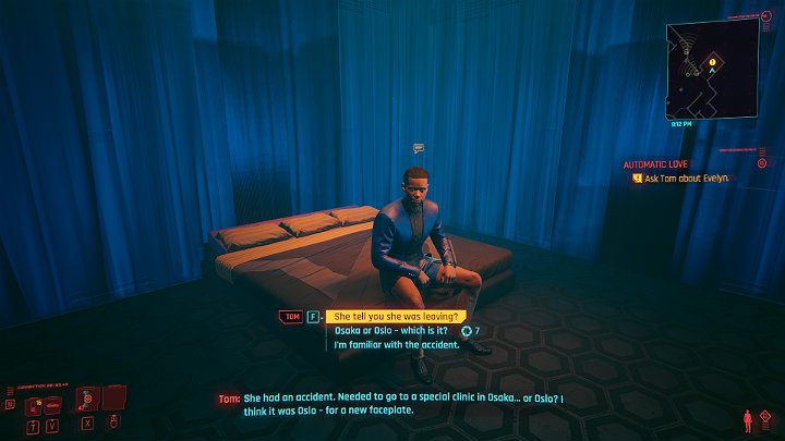 Wejdź na piętro VIP w momencie, gdy ochroniarz odejdzie od drzwi i wejdź do pomieszczenia po prawej stronie baru, by pomówić z Tomem - Cyberpunk 2077: Dom lalek/Automatic Love - solucja, opis przejścia - Cyberpunk 2077 - poradnik do gry