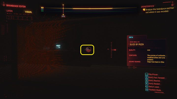 Włącz warstwę wizualną i przesuń nagranie do około 00:15 sekundy - Cyberpunk 2077: Bezład/Disasterpiece - solucja, opis przejścia - Cyberpunk 2077 - poradnik do gry