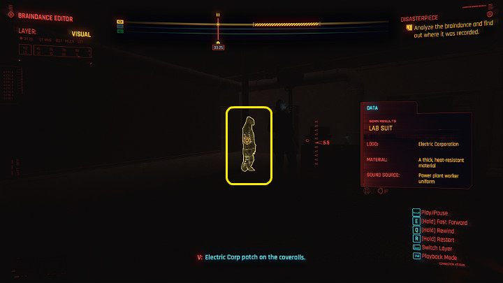 Pozostań w warstwie wizualnej i przesuń nagranie do około 00:25 sekundy - Cyberpunk 2077: Bezład/Disasterpiece - solucja, opis przejścia - Cyberpunk 2077 - poradnik do gry