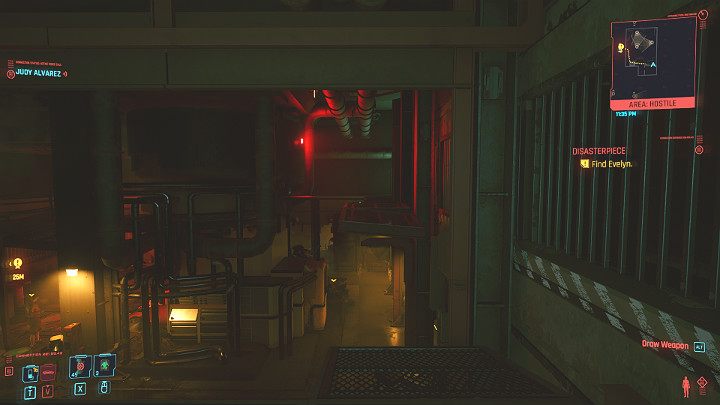 Odwróć się w lewą stronę i przeskocz na drugą metalową platformę, a następnie na kolejną - Cyberpunk 2077: Bezład/Disasterpiece - solucja, opis przejścia - Cyberpunk 2077 - poradnik do gry
