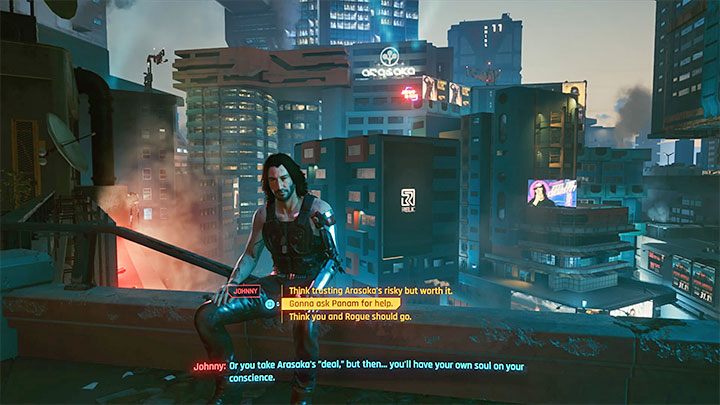 Po tym jak dotrzesz do wyboru zakończenia w ramach głównego questu Komu bije dzwon zdecyduj się na zakończenie Panam, czyli na zaufanie Nomadom (powyższy obrazek) - Cyberpunk 2077: Wszystkie trofea związane z zakończeniami - Cyberpunk 2077 - poradnik do gry