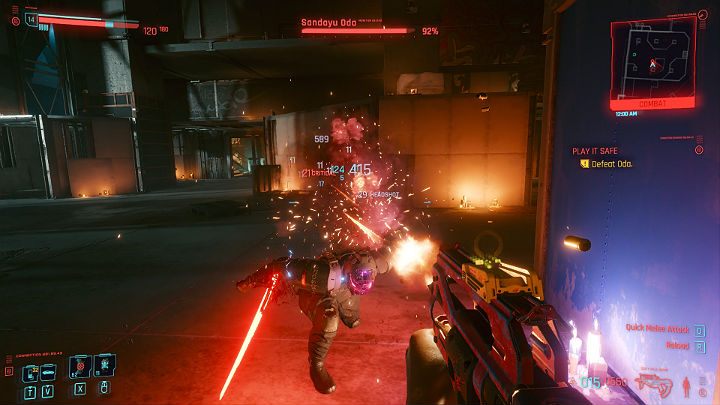 W trakcie strzelania warto celować w głowę, by zniszczyć maskę Ody - Cyberpunk 2077: Jak pokonać bossa Oda? - Cyberpunk 2077 - poradnik do gry