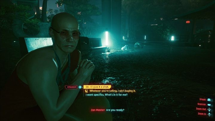 Ta misja polega jedynie na poddaniu się medytacji z mistrzem Zen - Cyberpunk 2077: Dotyk żywiołów - solucja, opis przejścia - Cyberpunk 2077 - poradnik do gry