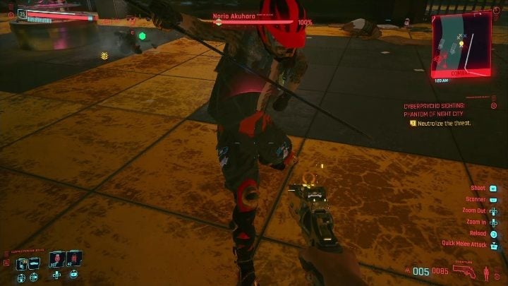 Ważne informacje o walce z Norio Akuharą - Cyberpunk 2077: Duch z miasta nocy - cyberpsychopata, solucja - Cyberpunk 2077 - poradnik do gry