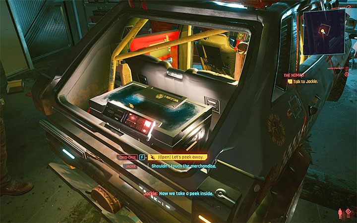 Niedługo po tym jak uda się wam zgubić pościg Jackie dotrze do garażu, w którym ukryje pojazd - Cyberpunk 2077: Zawsze wiatr w oczy - quest pochodzenia Nomada - solucja - Cyberpunk 2077 - poradnik do gry
