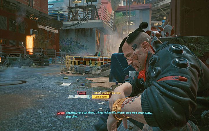 Do sceny zatrzymania dołączy wkrótce Kaoru, który zasugeruje policjantom żeby pozbyć się problemu poprzez zamordowanie Jackiego i V - Cyberpunk 2077: Koledzy z sąsiedztwa - quest pochodzenia Punk - solucja - Cyberpunk 2077 - poradnik do gry