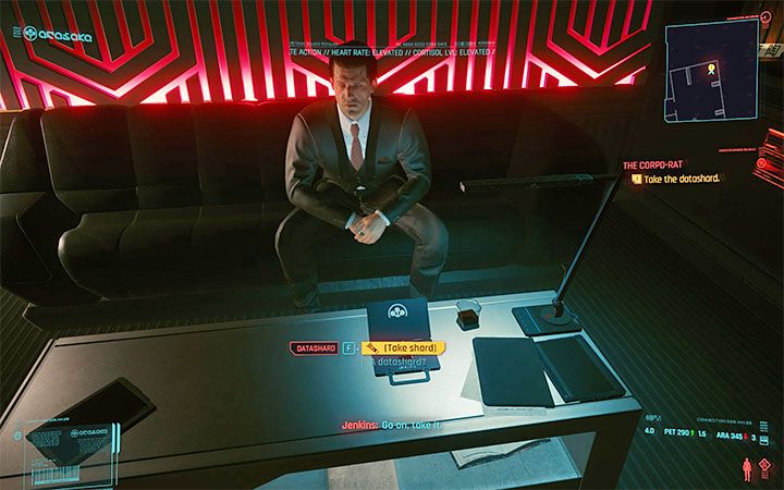 Po dotarciu do biura Jenkinsa usiądź na fotelu i zaczekaj aż zakończy spotkanie - Cyberpunk 2077: Zawsze masz przejebane - quest pochodzenia Korp - solucja - Cyberpunk 2077 - poradnik do gry