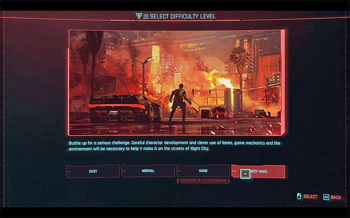 W grze Cyberpunk 2077 dostępne są cztery główne poziomy trudności - niski, normalny, wysoki oraz bardzo wysoki - Cyberpunk 2077: Wybór poziomu trudności - Cyberpunk 2077 - poradnik do gry