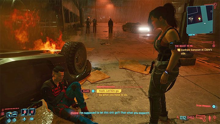 Scena przy rozbitym samochodzie może rozegrać się na dwa główne sposoby - Cyberpunk 2077: Szybka i wściekła/The Beast In Me - solucja, opis przejścia - Cyberpunk 2077 - poradnik do gry