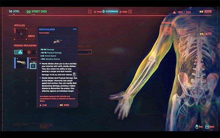 Ostrza modliszkowe kupuje się u ripperdoca, przy czym oferta zakupu może być początkowo niedostępna - Cyberpunk 2077: Jak odblokować ostrza modliszkowe? - Cyberpunk 2077 - poradnik do gry