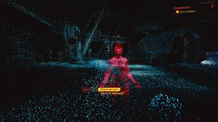 Gdy pojawisz się w Cyberprzestrzeni, podejdź do Brigitte i porozmawiaj z nią - Cyberpunk 2077: Czynnik ludzki/Transmission - solucja, opis przejścia - Cyberpunk 2077 - poradnik do gry