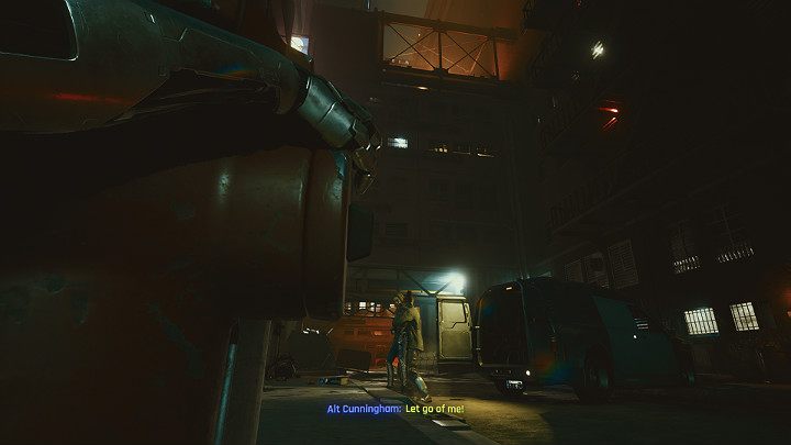 Będziesz światkiem sceny w której Alt Cunningham zostaje zaciągnięta siłą do furgonetki i uprowadzona - Cyberpunk 2077: Czynnik ludzki/Transmission - solucja, opis przejścia - Cyberpunk 2077 - poradnik do gry