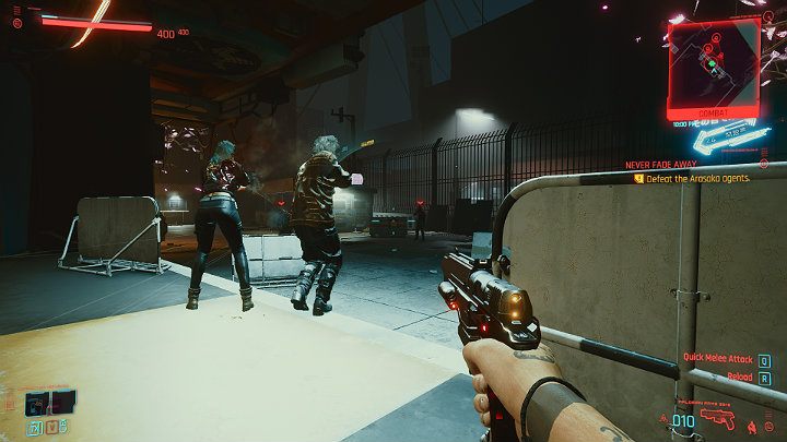 Gdy wyjdziesz na zewnątrz czeka Cię starcie z kolejnym oddziałem agentów Arasaki - Cyberpunk 2077: Czynnik ludzki/Transmission - solucja, opis przejścia - Cyberpunk 2077 - poradnik do gry