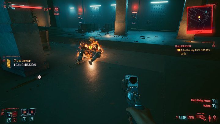 Po wygranej walce zabierz klucz z ciała Placidea i otwórz drzwi kaplicy - Cyberpunk 2077: Czynnik ludzki/Transmission - solucja, opis przejścia - Cyberpunk 2077 - poradnik do gry