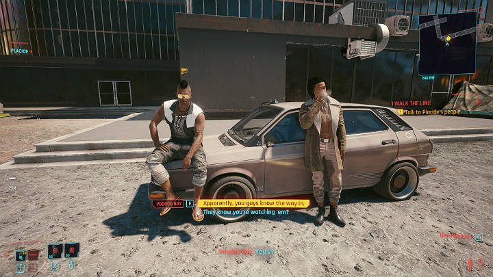 Wyjdź z hotelu i idź do miejsca oznaczonego na mapie świata, przy GIM, by spotkać się z ludźmi Placidea - Cyberpunk 2077: Rozpoznanie wzorca/I Walk the Line - solucja, opis przejścia - Cyberpunk 2077 - poradnik do gry