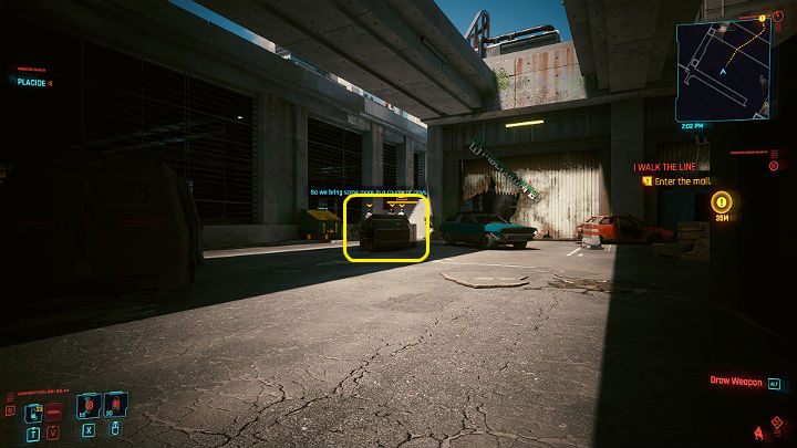 Po przejściu na parking trzymaj się najpierw lewej strony, by dojść do środka lokacji - Cyberpunk 2077: Rozpoznanie wzorca/I Walk the Line - solucja, opis przejścia - Cyberpunk 2077 - poradnik do gry