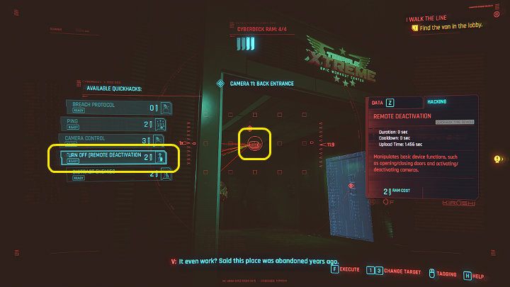W następnym pomieszczeniu spotkasz jednego strażnika i kamerę - Cyberpunk 2077: Rozpoznanie wzorca/I Walk the Line - solucja, opis przejścia - Cyberpunk 2077 - poradnik do gry