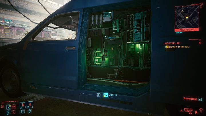 Podejdź do samochodu od boku i podepnij się - Cyberpunk 2077: Rozpoznanie wzorca/I Walk the Line - solucja, opis przejścia - Cyberpunk 2077 - poradnik do gry