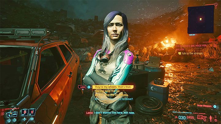 Pojawi się Lana, która będzie upierała się przy tym, że samochód jest teraz jej własnością - Cyberpunk 2077: Wyboista droga - solucja, opis przejścia - Cyberpunk 2077 - poradnik do gry