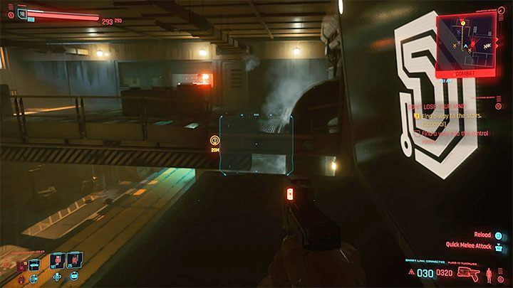 Obróć się o 180 stopni i zaczekaj na dobry moment żeby doskoczyć z rozbiegu do małej górnej półki - Cyberpunk 2077: Delamain: Reanimacja/Dont Lose Your Mind - solucja - Cyberpunk 2077 - poradnik do gry