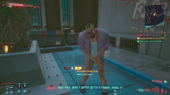 Musisz odnaleźć mężczyznę, który biega przed budynkiem i krzyczy - Cyberpunk 2077: Palący interes - solucja, opis przejścia - Cyberpunk 2077 - poradnik do gry