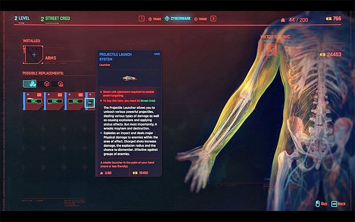 Wszczep dotyczący broni Smart możesz modyfikować - stosowne mody można odnajdywać w świecie gry lub kupować za kredyty - Cyberpunk 2077: Jak używać broni typu Smart? - Cyberpunk 2077 - poradnik do gry