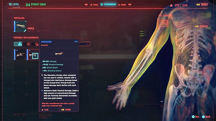 Monostrunę kupuje się u ripperdoca, przy czym oferta zakupu może być początkowo niedostępna - Cyberpunk 2077: Jak odblokować Monostrunę? - Cyberpunk 2077 - poradnik do gry