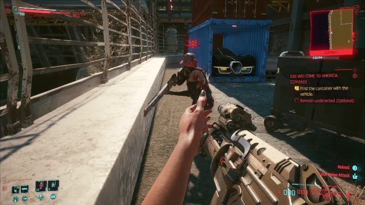 Solucja: twoim zadaniem jest dostanie się do niebieskiego kontenera, w którym trzymane jest auto - Cyberpunk 2077: Sabotaż, Watson - kontrakty, solucja, mapa - Cyberpunk 2077 - poradnik do gry