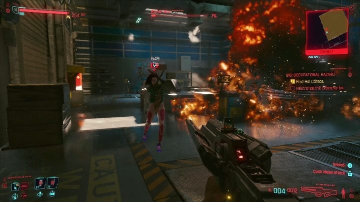 W magazynie musisz pokonać cyberpsychopatę (nie związanego z główną linią questów) - Cyberpunk 2077: Ratunek, Watson - kontrakty, solucja, mapa - Cyberpunk 2077 - poradnik do gry