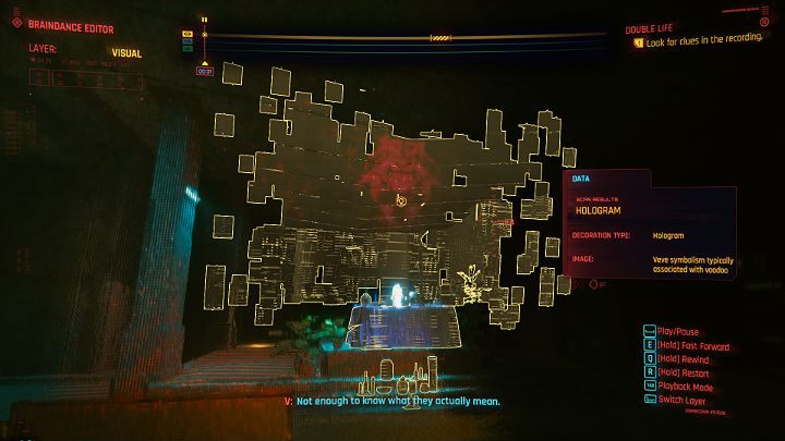 Włącz warstwę wizualną i przesuń nagranie do 00:1 sekundy - Cyberpunk 2077: Trzecia część nocy/Double Life - solucja, opis przejścia - Cyberpunk 2077 - poradnik do gry