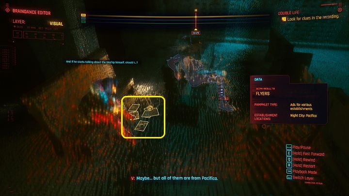 Pozostań w warstwie wizualnej i przesuń nagranie do około 00:30 sekundy - Cyberpunk 2077: Trzecia część nocy/Double Life - solucja, opis przejścia - Cyberpunk 2077 - poradnik do gry