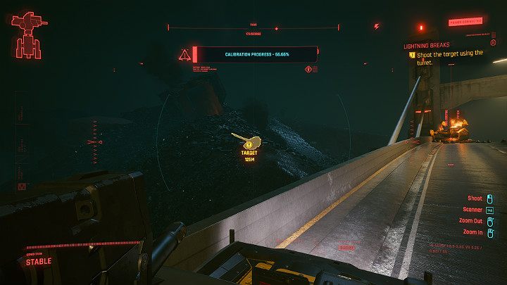 Gdy przełączysz się na widok z wieżyczki strzelaj w wyznaczone cele - Cyberpunk 2077: Ostatni gasi światło/Lightning Breaks - solucja, opis przejścia - Cyberpunk 2077 - poradnik do gry