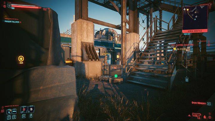 Przed wejściem spotkasz jednego strażnika - Cyberpunk 2077: Pasażer/Life During Wartime - solucja, opis przejścia - Cyberpunk 2077 - poradnik do gry