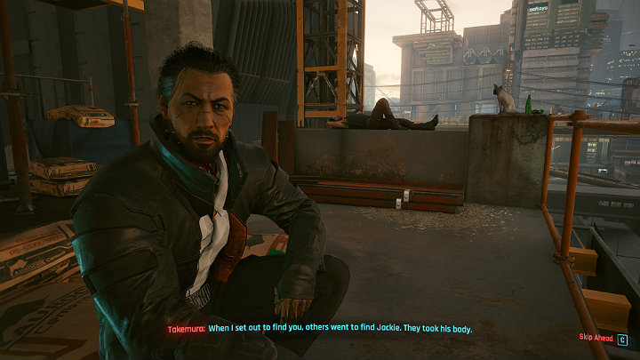 Co więcej, jeśli w misji Skok na głęboką wodę (The Heist) zdecydowałeś, że ciało Jackiego zostanie zawiezione do kliniki Viktora, Takemura podzieli się z Tobą istotnymi informacjami na temat zmarłego przyjaciela V - Cyberpunk 2077: Iść na rekonesans Takemury? - Cyberpunk 2077 - poradnik do gry